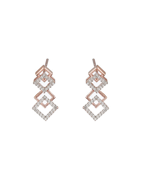 Rose Gold Plated AD Studded Minimal Geometric Necklace Jewellery Set