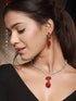 Rhodium Red Ruby Luxe Designer Contemporary Pendant Jewellery Set