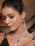 Silver Plated Red AD Studded Geometric Statement Necklace Jewellery Set