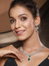 Silver Toned Green AD Studded Geometric Statement Necklace Jewellery Set