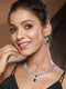 Silver Toned Green AD Studded Geometric Statement Necklace Jewellery Set