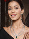 Silver Toned Green Zircon Studded Double Lined Designer Luxe Necklace Jewellery Set