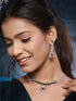 Rose Polish Green Emerald Studded Minimal Floral Pendant Necklace Jewellery Set