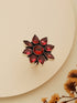 Silver Oxidised Red Stone Floral Minimal Finger Ring