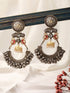 Silver Oxidised Kundan Studded Fusion Large Chandbali Earrings