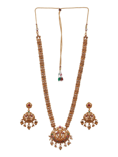 Antique Gold Toned Temple Lakshmiji Pendant Haram Jewellery Set