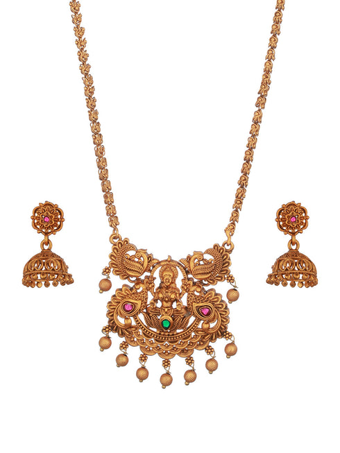 Antique Gold Polish Temple Lakshmiji Long Haram Mala Jewellery Set