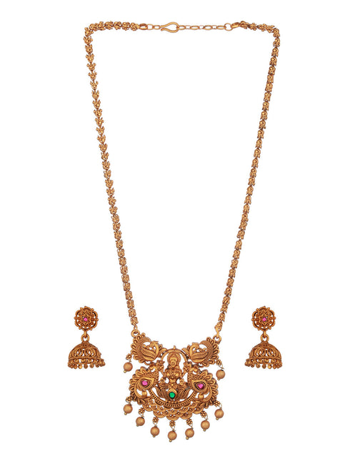 Antique Gold Polish Temple Lakshmiji Long Haram Mala Jewellery Set