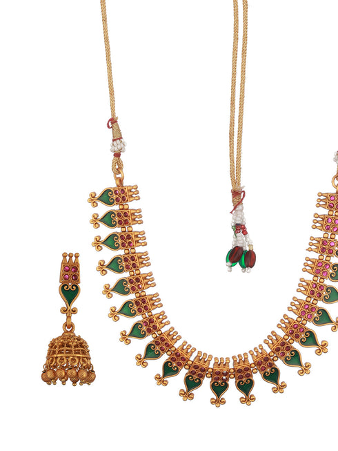 Gold Toned Green Enamelled Kerala tradition Nagapadam Floral Choker Jewellery Set