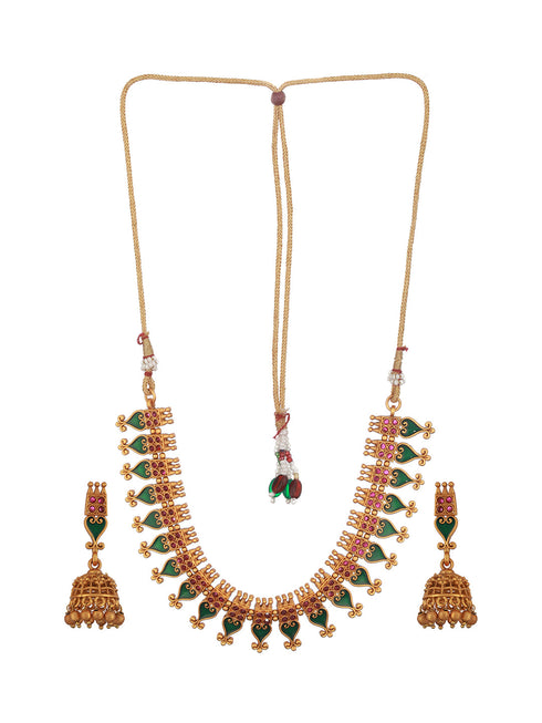 Gold Toned Green Enamelled Kerala tradition Nagapadam Floral Choker Jewellery Set