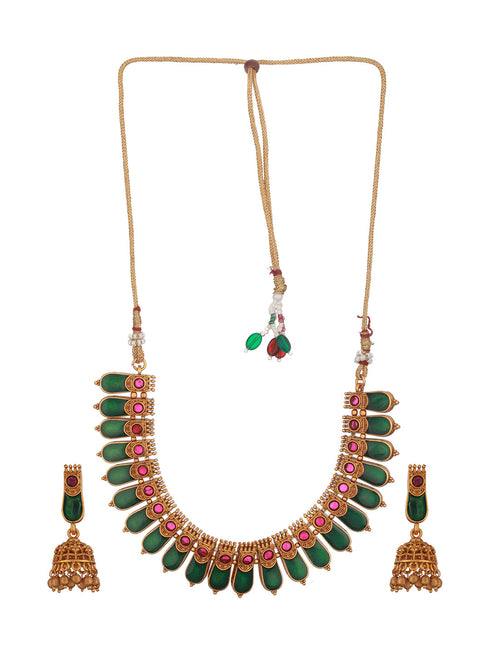 Gold Plated Traditional Green Nagapadam Necklace Jewellery Set