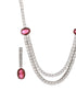 Silver Plated Red AD Studded Double Lined Statement Designer Necklace Jewellery Set