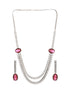 Silver Plated Red AD Studded Double Lined Statement Designer Necklace Jewellery Set