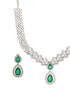 Silver Toned Green AD Studded Geometric Statement Necklace Jewellery Set