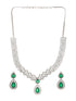 Silver Toned Green AD Studded Geometric Statement Necklace Jewellery Set
