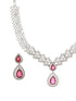 Silver Plated Red AD Studded Geometric Statement Necklace Jewellery Set