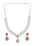 Silver Plated Red AD Studded Geometric Statement Necklace Jewellery Set