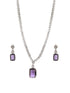 Silver Plated Amethyst Purple AD Long Single Line Statement Pendant Jewellery Set