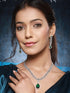 Rhodium Green Emerald Bagatte Zircon Studded Occasionwear Pendant Jewellery Set