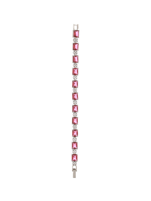 Silver Toned Red AD Studded Minimal Link Tennis Bracelet