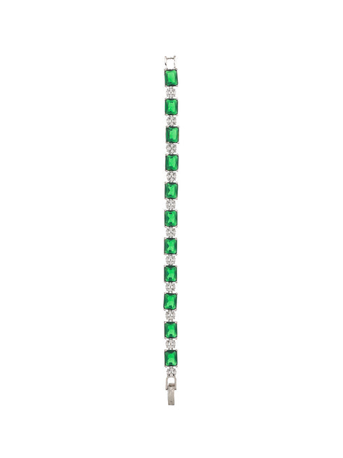 Silver Toned Emarald Green CZ Studded Minimal Link Tennis Bracelet