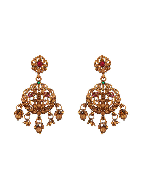 Antique Gold Toned Temple Lakshmiji Pendant Haram Jewellery Set