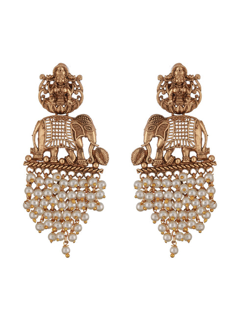 Gold Toned Pearl Cluster Elephant Statement Choker Jewellery Set