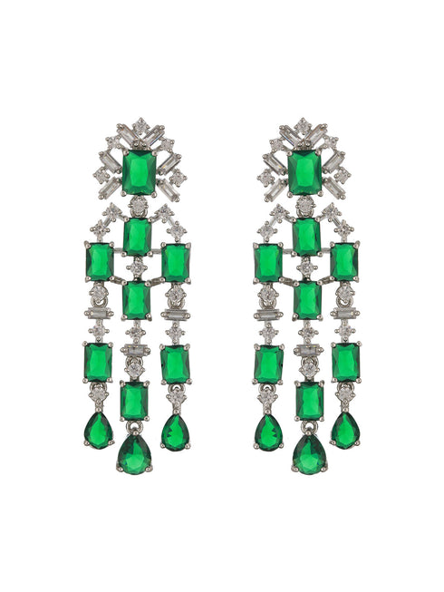 Silver Plated Emerald Green Double Lined Luxe Statement Bridal Jewellery Set