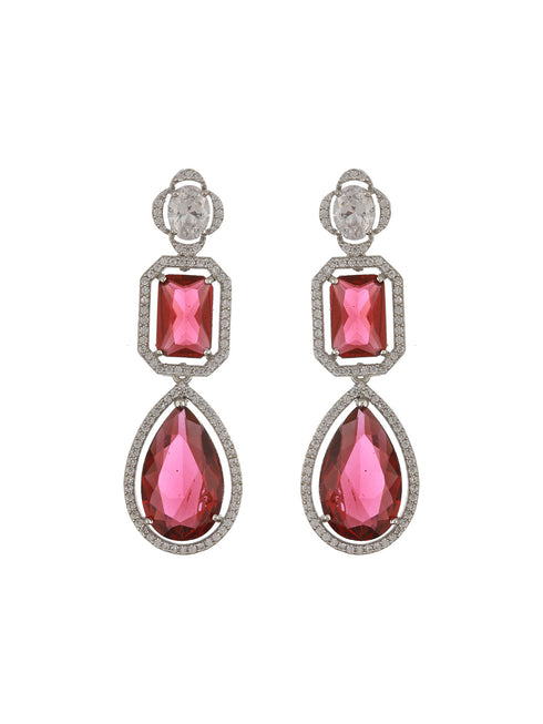 Silver Plated Red Ruby AD Studded Luxe Statement Designer Pendant Jewellery Set