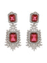 Silver Toned Red Zircon Statement Dangler Clip Earrings