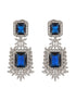 Silver Toned Sapphire Blue CZ Studded Luxe Designer Dropdown Clip Earrings