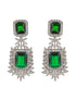 Silver Toned Green Emarald AD Studded Luxe Statement Dangler Clip Earrings