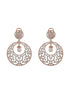 Rose Gold Cz Studded & Pearl Beaded Statement Modern Chandbali Clip Earrings