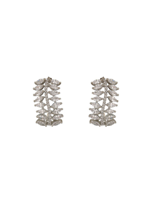 Silver Toned AD Studded Minimal Baali Earring