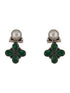 Silver Oxidised Green Stone & Pearl Drop Minimal Earrings