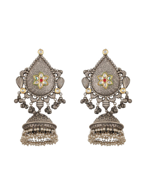 Silver Toned Statement Light Weight Large Jhumka Earrings