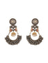 Silver Oxidised Kundan Studded Fusion Large Chandbali Earrings