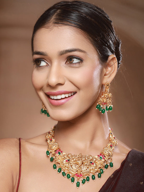 Gold Plated Jadau Divine Radha Krishna Temple Necklace Jewellery Set