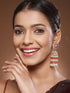 Gold Plated Red AD Pearl Beaded Contemporary Long Jhumka Earrings