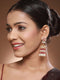Gold Plated Red AD Studded Designer Floral Long Pearl Earrings