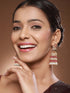Gold Plated Red AD Studded Designer Floral Long Pearl Earrings