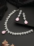 White Rhodium Pink AD Studded Luxe Minimal Jewellry Set