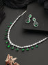 Rhodium Plated green CZ Studded Single Line Minimal Jewellery Set