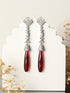 Silver Plated Red AD Studded Designer Dangler Earrings