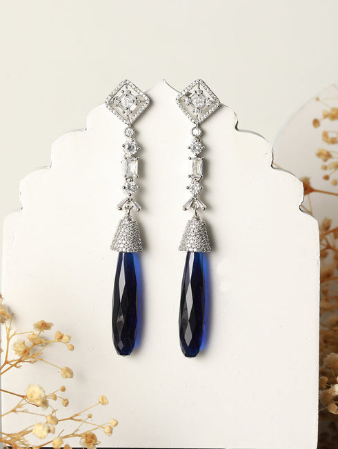 Silver Plated Blue AD Studded Drop statement Earrings