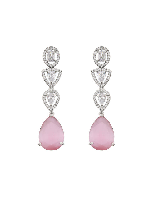 White Rhodium Pink AD Studded Luxe Minimal Jewellry Set
