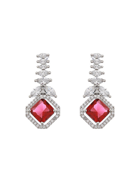 Silver Toned Red CZ Studded Minimal Designer jewellery Set