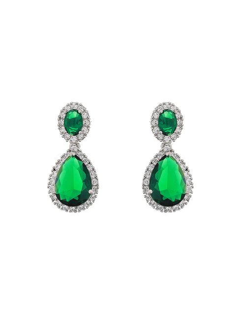 Rhodium Plated green CZ Studded Single Line Minimal Jewellery Set