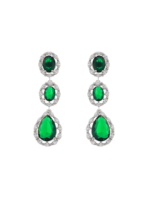 Silver Plated green CZ Studded Luxe Jewellery Set