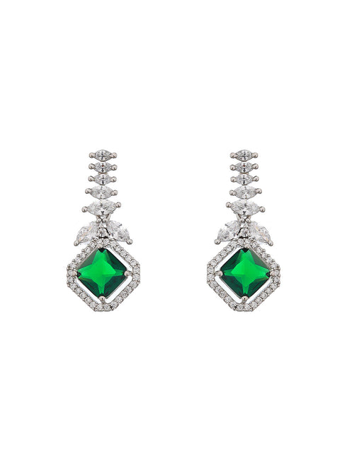 Silver Plated Green CZ Studded Minimal Pendant jewellery Set